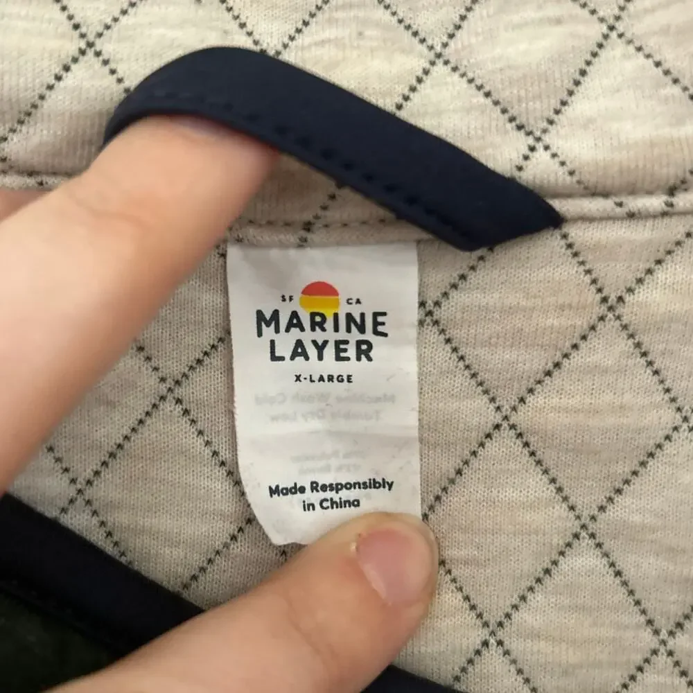Marine Layer Corbet Reversible Quilted Henley Cream Dark Green Long Sleeve